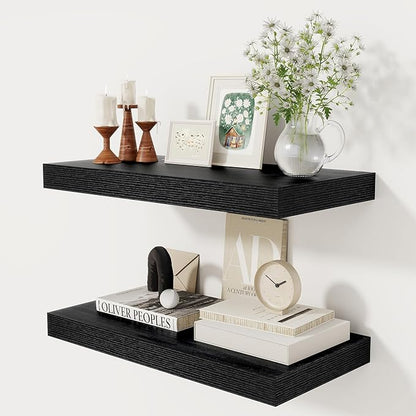 12 Inch Deep Black Floating Shelves, 24 x 12 Floating Shelf by FunMemories