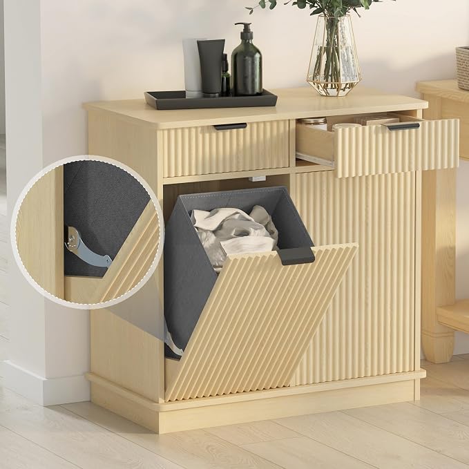 Natural Double Tilt Out Laundry Hamper Cabinet Laundry Basket Cabinet Hidden - Image 4