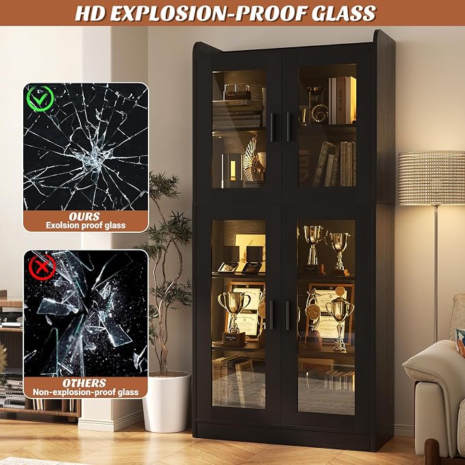 Unikito Display Cabinet with Glass Doors, Glass Display Case with 5-Tier - Image 6