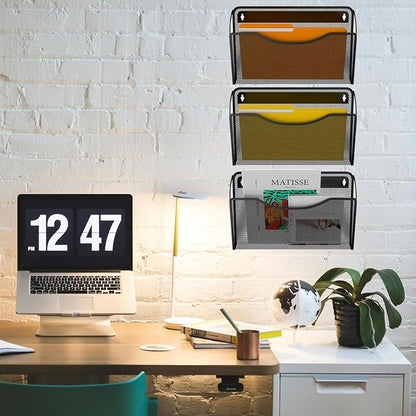 6 Pack Wall File Organizer, Mesh Hanging Metal Vertical Wall Mounted File Holder - Image 6