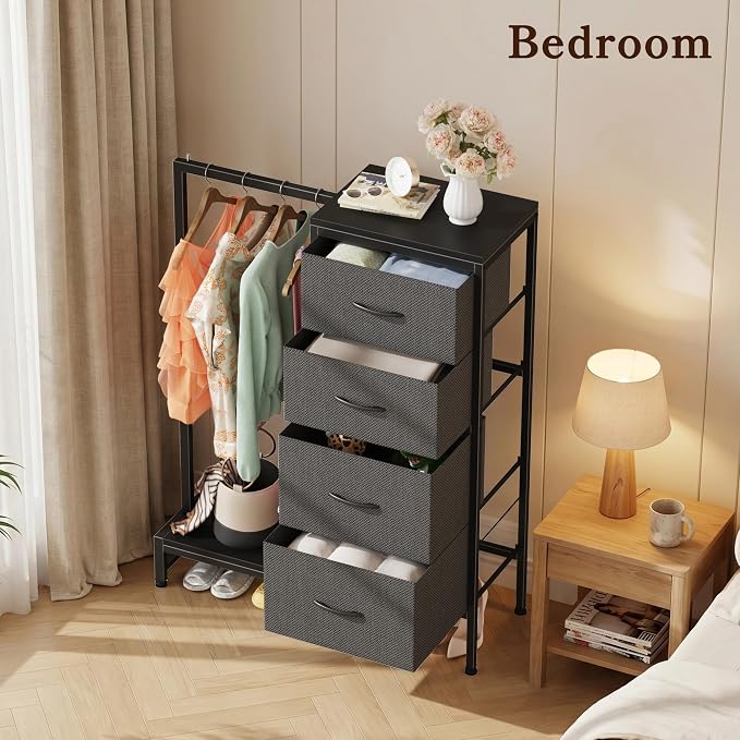 HIGDBFE Dresser with Hanging Rack, 4 Drawers Small Closet - Image 8