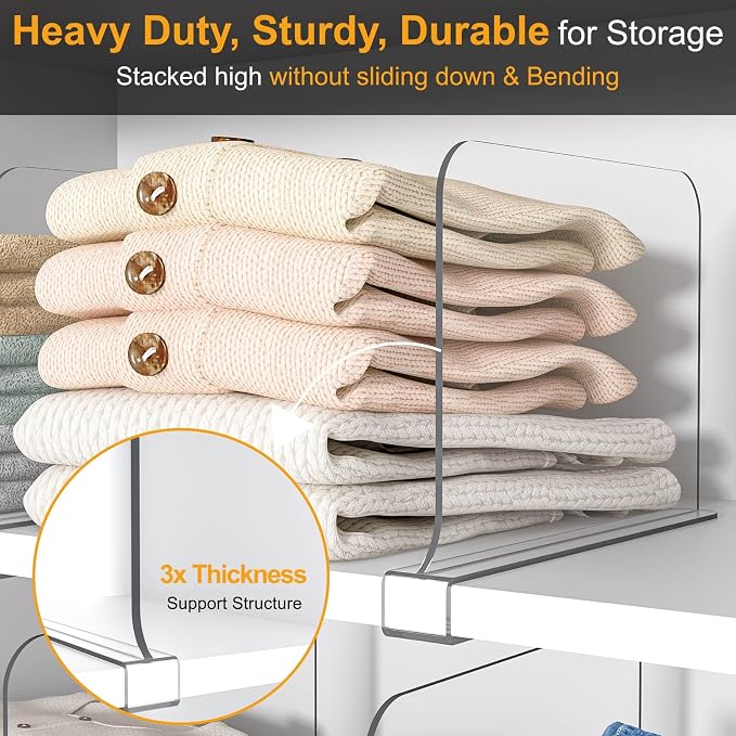 OKPOW Shelf Dividers for Closet Organization: 8" Tall X 12" Deep, Acrylic Clear - Image 4