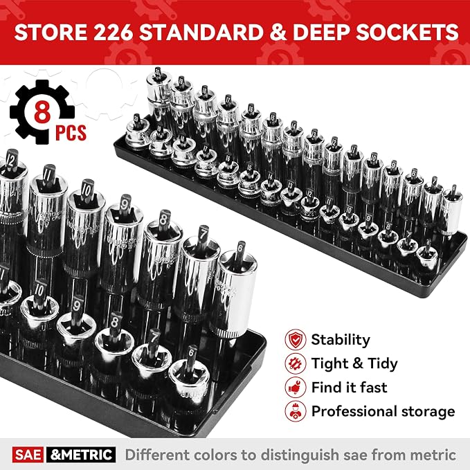 8PCS Socket Organizer Tray Set, SAE & Metric Socket Trays - Image 2