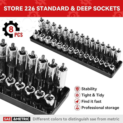 8PCS Socket Organizer Tray Set, SAE & Metric Socket Trays - Image 2