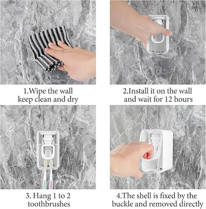 2 Slot Toothbrush Holder and Toothpaste Dispenser Wall Mounted, Automatic - Image 5