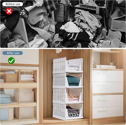 VECELO 4 Pack Plastic Closet Shelf Organizer, Stackable Sweater Storage Closet - Image 4