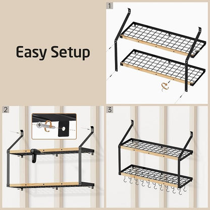 KES 132lb Heavy Duty Hanging Pot Rack Wall Mounted, 34 Inch Solid Wood Pot Rack - Image 8
