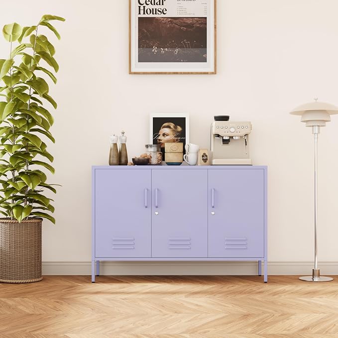 31.5 Inch Tall Lockable Lavender Purple Metal TV Storage Cabinet, Industrial - Image 7