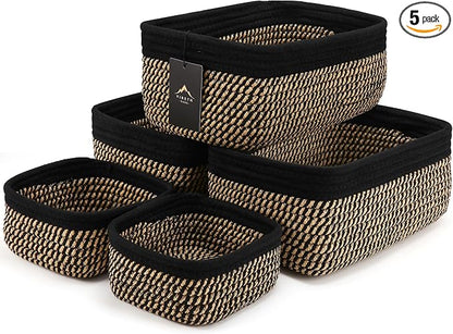 5-Pack Small Woven Rope Storage Baskets, 2 Sizes Organizer Bins | Fabric Cube by Unknown