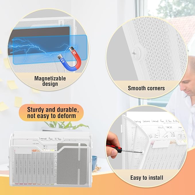 Docnest 3 Pack 2 Tier Dual-Mount Magnetic Mesh File Holders, Wall Organizer | - Image 3