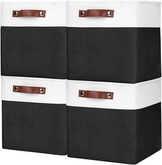 Collapsible Fabric Storage Cubes 11x11 Cube Storage Bins, 4 Pack Closet Baskets by Bagnizer
