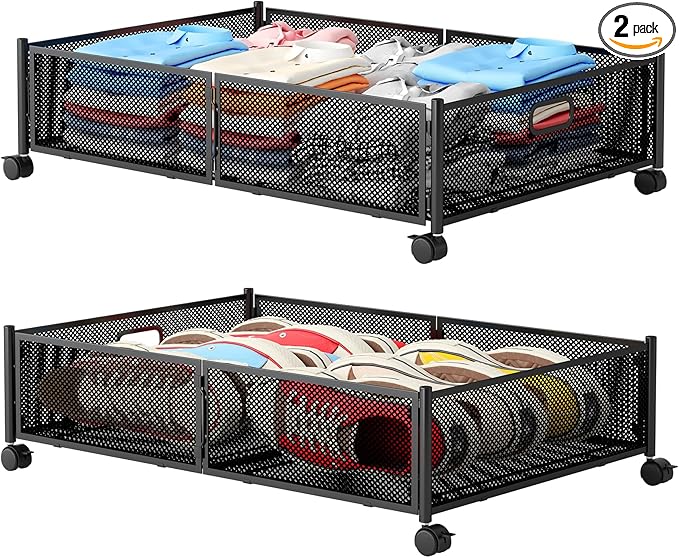 Gawerk Under Bed Storage with Wheels, Foldable Metal Mesh Underbed Storage by Gawerk