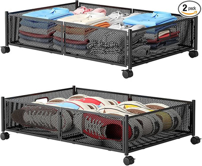 Gawerk Under Bed Storage with Wheels, Foldable Metal Mesh Underbed Storage by Gawerk