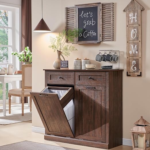 Double Tilt Out Trash Cabinet, 20 Gallon Farmhouse Laundry Hamper Cabinet by IFGETEnrichYourLivingSpace