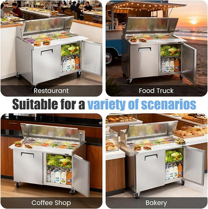 48" W Commercial Refrigerator Sandwich Salad Prep Table, Stainless Steel 2-Door - Image 8