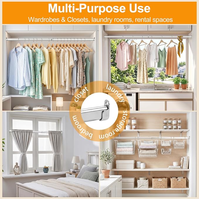 Closet Rods for Hanging Clothes, 24 to 47 Inches Stepless Extendable Stainless - Image 8