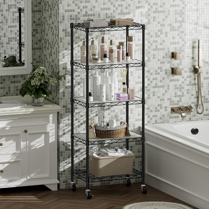 SINGAYE 5 Shelves Storage Shelf Wire Closet Bathroom Organizers Metal Pantry - Image 9