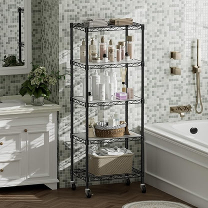 SINGAYE 5 Shelves Storage Shelf Wire Closet Bathroom Organizers Metal Pantry - Image 9