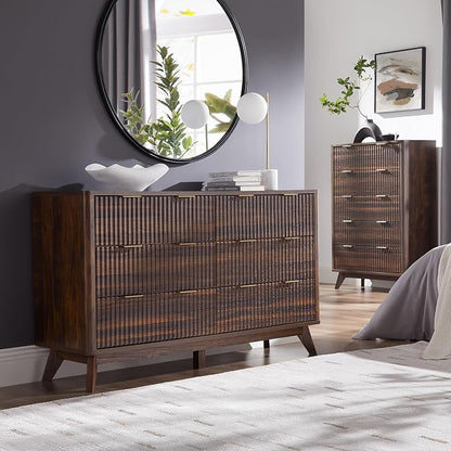 T4TREAM Fluted 6 Drawers Dresser, Curved Profile Design, Dresser TV Stand - Image 3