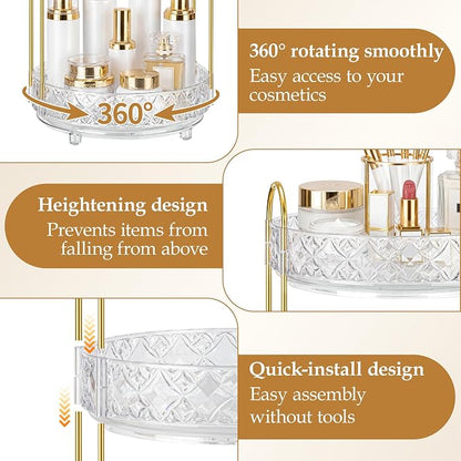 360 Rotating Makeup Organizer for Vanity, 3 Tier Adjustable Perfume Organizer - Image 2
