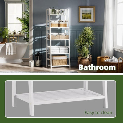 Ladder Shelf, 5-Tier Bookshelf, All Bamboo Heavy Duty Bookcase, Freestanding - Image 7