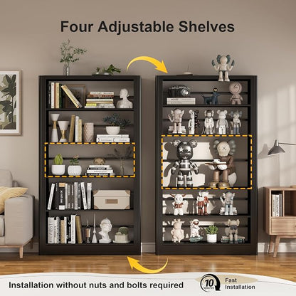 69" Tall Bookshelf, 5 Tier Black Bookcase - Image 4