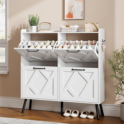 Nicetree Shoe Cabinet with 4 Flip Drawers, Freestanding Shoe Organizer Cabinet by Nicetree