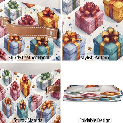 TropicalLife 13x13x13 Inch Large Fabric Storage Cube Holiday Gifts Box Pattern - Image 5