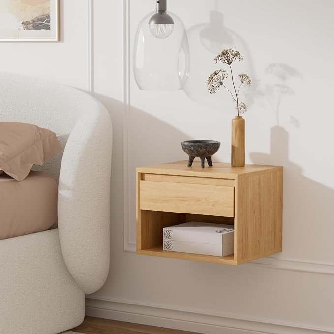 Mid Century Modern Floating Nightstand, Wall Mounted End Table by MoomJiee