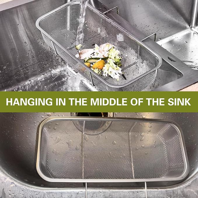 Sink Drain Strainer Basket, Stainless Steel Side Hanging Kitchen Food Waste - Image 3