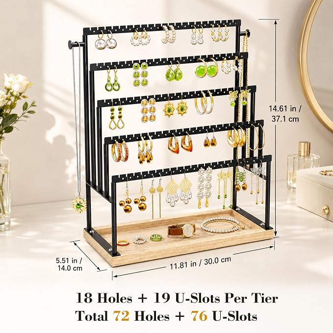 Large 5 Tier Earring Organizer and Holder, jewelry holder stand, clean white - Image 2