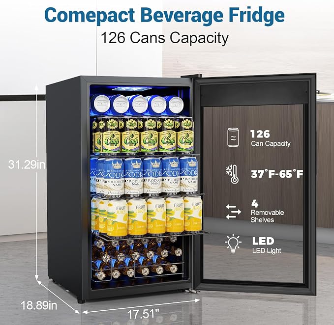 Mini Fridge 3.2 Cu.Ft Small Beverage Refrigerator 126 Can Lockable Drink Cooler - Image 2