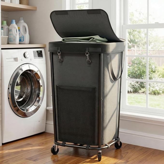 Laundry Basket with Lid and Wheels Rolling Laundry Basket, Removable Laundry by Unknown