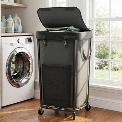 Laundry Basket with Lid and Wheels Rolling Laundry Basket, Removable Laundry by Unknown