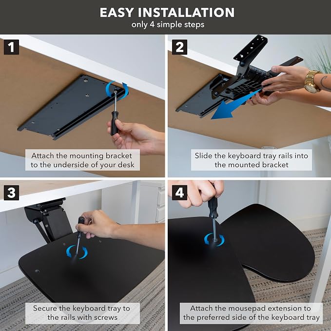 Mount-It! Full Motion Under Desk Keyboard Tray - Image 7
