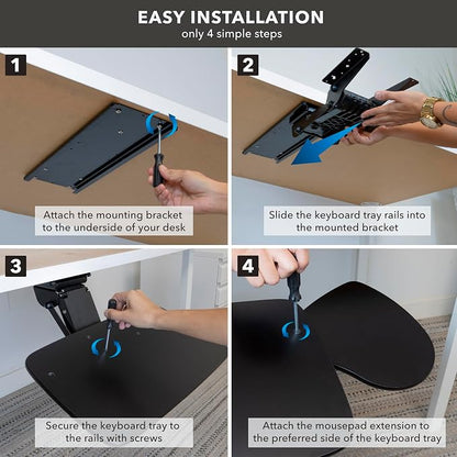 Mount-It! Full Motion Under Desk Keyboard Tray - Image 7