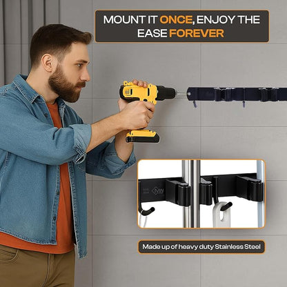 Heavy-Duty Stainless-Steel Broom Holder Wall Mount - Image 8