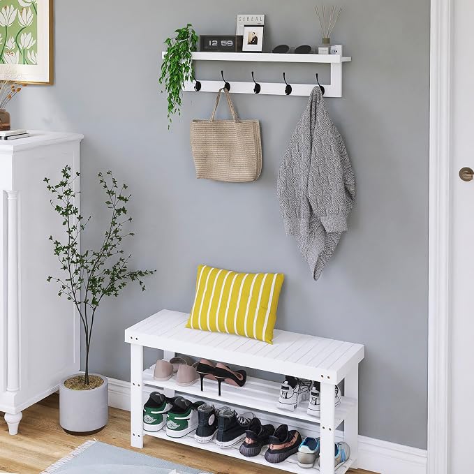 SMIBUY Coat Hooks with Shelf Wall-Mounted, 29.2 Inch Entryway Coat Rack - Image 2