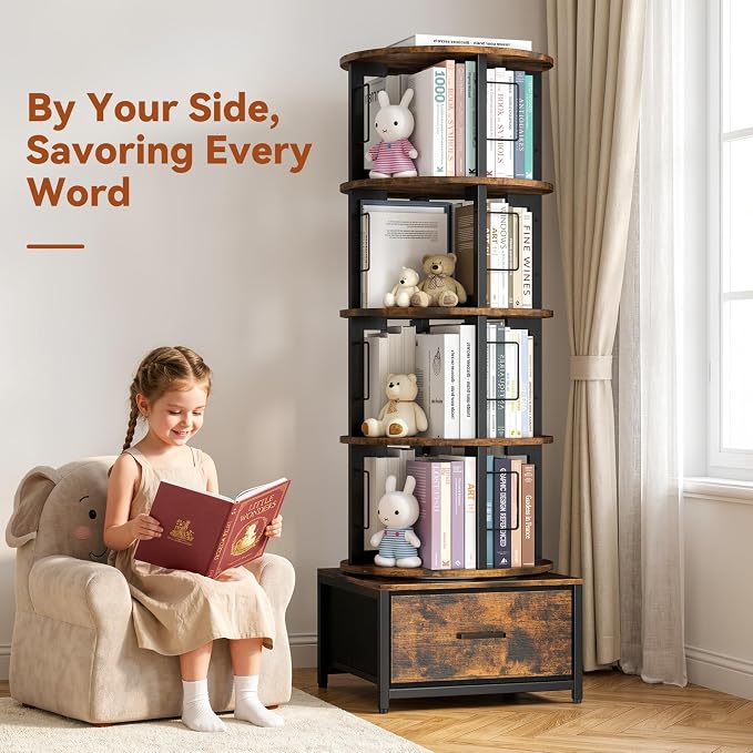 Housolution 5 Tier Rotating Bookshelf Tower - Image 6