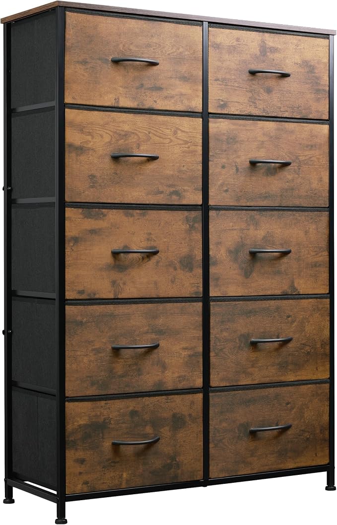 WLIVE Tall Dresser for Bedroom, Rustic Brown Wood Grain Print | 10 Drawers - Image 8