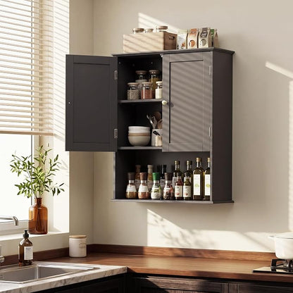 Bathroom Wall Cabinet, Over Toilet Storage Hanging Cabinet Adjustable Shelves - Image 7