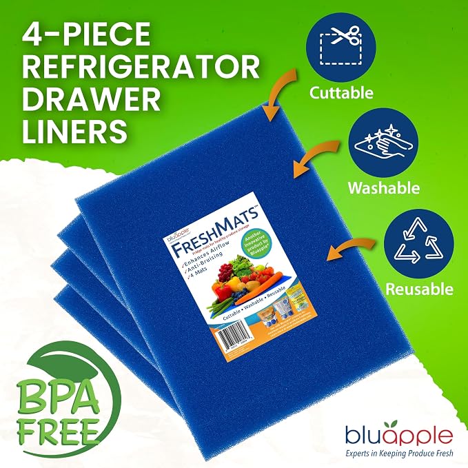 Bluapple FreshMats, Refrigerator Bin Liner, Fridge Drawer Mats, Crisper Life - Image 3