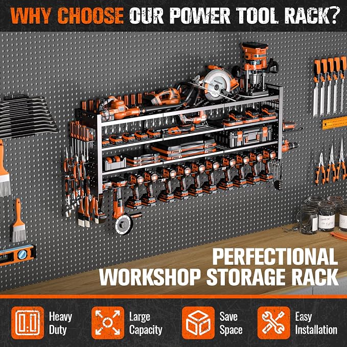 49.8" W Large Power Tool Organizer Wall Mount, Heavy Duty Tool Organizer - Image 5