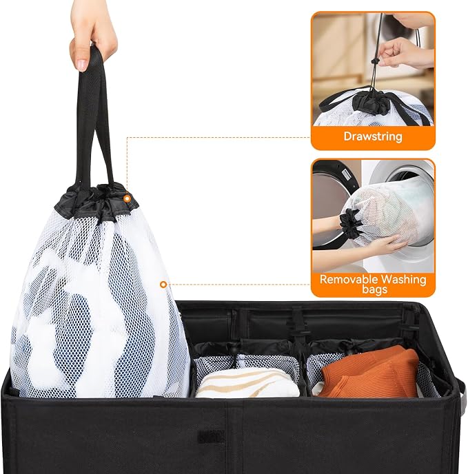 WOWLIVE Laundry Hamper with Lid, 180L Large Laundry Basket 3 Section with - Image 6