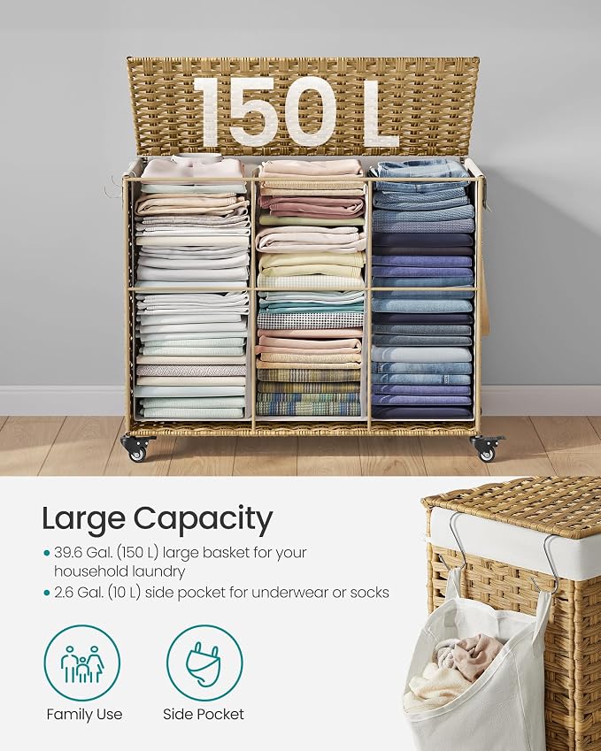 SONGMICS Laundry Hamper with Lid, 42.3 Gallons, Rolling Laundry Basket with - Image 7