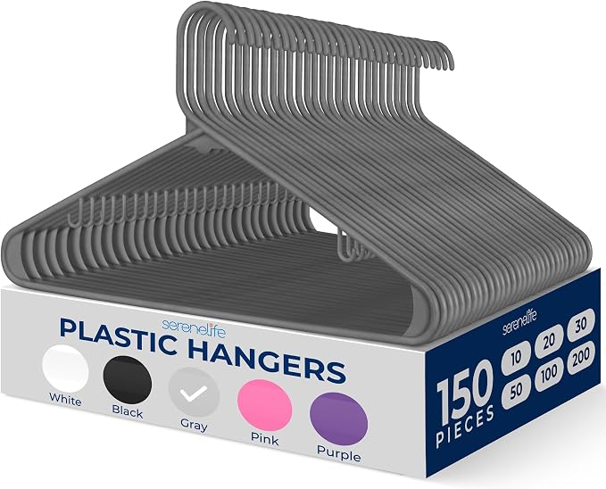 SereneLife 150 Pack Plastic Hangers, Lightweight, Space Saving Clothes by SereneLife