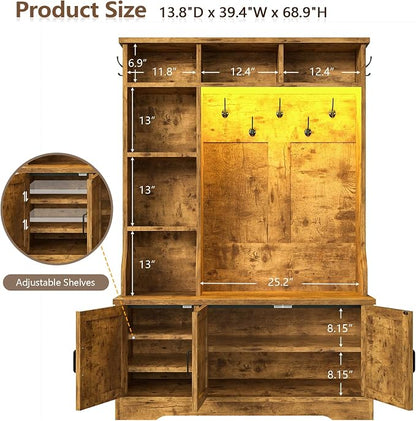 CSZZD Hall Tree with Bench and Shoe Storage, Farmhouse Entryway Bench with Coat - Image 7