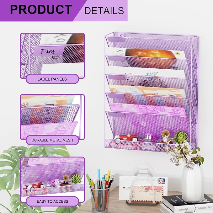 Wall File Organizer Holder Mesh Hanging Paper Document Holder, Vertical 6 - Image 4
