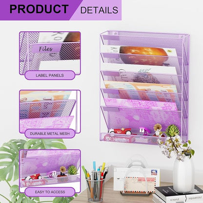 Wall File Organizer Holder Mesh Hanging Paper Document Holder, Vertical 6 - Image 4