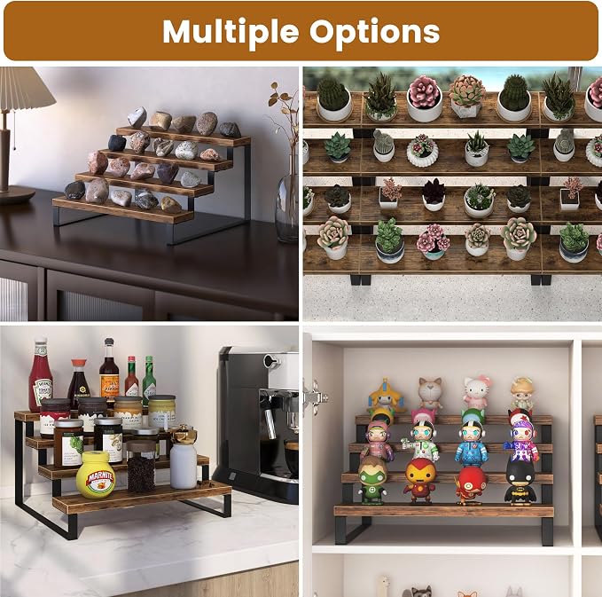 Wood Display Risers, 4 Tier 13.4IN Perfume Organizer Shelf - Image 6
